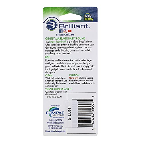 Brilliant Baby Finger Toothbrush - Silicone Gum Massager and Teether Brush for Infant and Toddler, 3 Months Old and Up, Gum and Tooth Cleaner, for Teething Relief- Oral Care, Blue/Clear, 2 (Pack of 2)