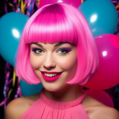 Colored Wigs 6 Pack, Short Bob Hair Neon Colorful Party Wigs for Women Girls Cosplay Costume Party Holiday Bachelorette Night Club (Orange,Red,Blue,Purple,Green,Hot Pink)