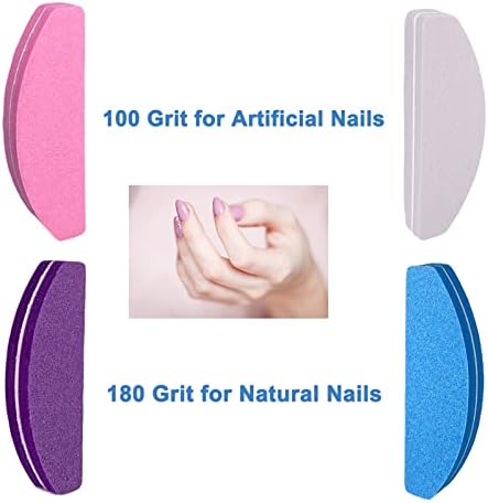 80 Pcs Nail Buffers, Buffer Block Nail Files Bulk for Acrylic Nails and Natural Nails Double Sided 100/180 Grit Portable Washable Sanding Buffing Buffers Arc Shape (80Pcs Multicolor)