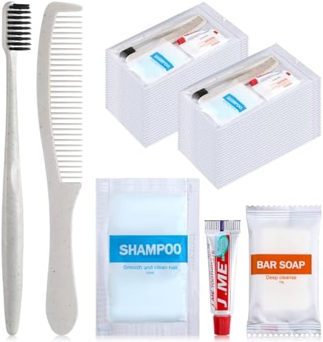 Hushee 96 Sets Bulk Hygiene Kit for Homeless, Includes Shampoo Soap Bar Comb Toothbrushes with Toothpaste Individually Wrapped Basic Toiletry Kits for Travel Charity Hotel Hospitality Industries