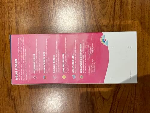 Kids Water Flosser Pink, Rechargeable Oral Irrigator for Kids Aged 6+, 4 Modes, 3 Jet Tips, Fun Stickers, Safe and Gentle Oral Care