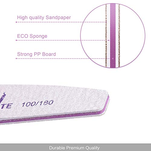 Canvalite 50 PCS Nail File Professional Nail Files Reusable Double Sided Emery Board(100/180 Grit) Nail Styling Tools for Home and Salon Use
