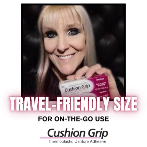 Cushion Grip Thermoplastic Denture Adhesive, 0.35 oz Travel Size (Pack of 3) | Refits and Tightens Loose Dentures On The Go | Non-Glue Adhesive, Acts Like a Soft Reliner