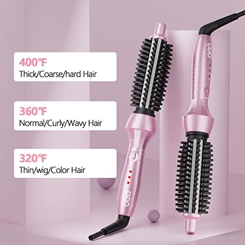 DAN Technology Curling Iron Brush, 1 inch, Ceramic, Pink, Adjustable Temperature, Dual Voltage, Fast Heating, Anti-Scald, Safety Auto Shut Off, for Curly Hair, HAIR IRON