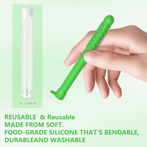 Lemon Flavored Chewable Breather Sticks with Essential Oil Pure-Locked Flavor Breather Chew Stick, Chewable Oral Fixation Tool with 3 Refill Cores for Travel/Office/Car