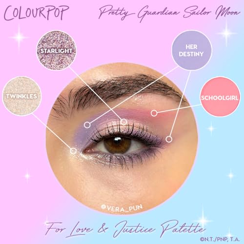 ColourPop x Sailor Moon For Love & Justice Eyeshadow Palette - Celestial Makeup Palette with Duo-Chrome, Metallic, Matte Finishes, Matte Sparkle & Glitter Finishes (0.5 oz)