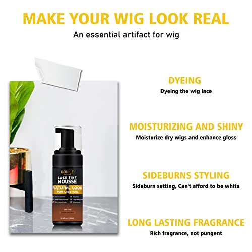 Lace Tint Melting Mousse for Wigs, Toupees, and Hairpieces - Natural Finishing Color and Glue Tool Set (Dark Brown)