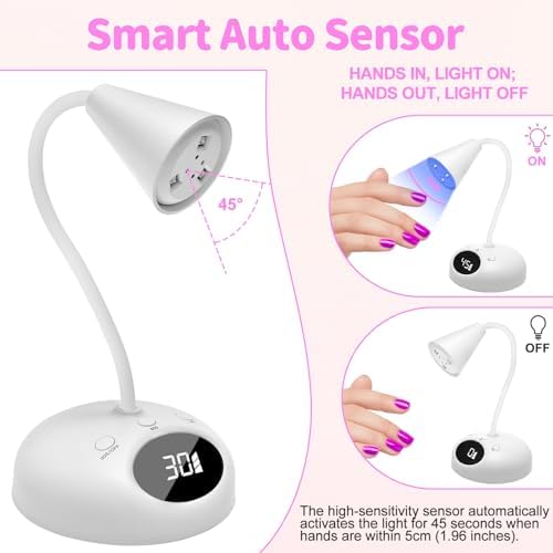 CGBE Gooseneck LED Nail Lamp: Cordless Portable LED Nail Light - Rechargeable Mini Flash Cure Lamp for Professionals Beginners Nail Art Lovers - Travel or Salon Use
