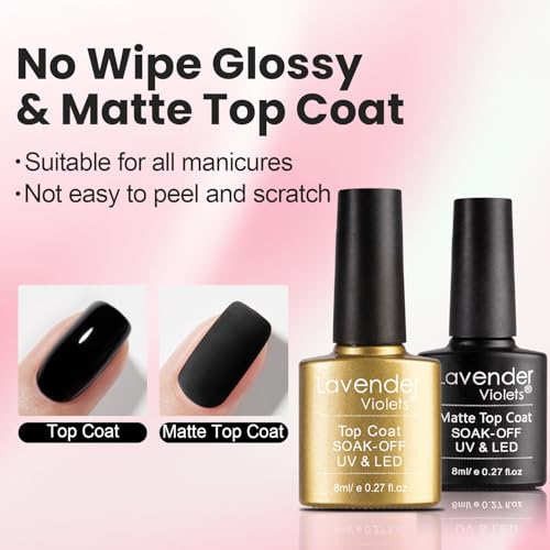 Lavender Violets 26 PCS Blooming Gel Nail Polish Set, 21 Colors Marble Flower Watercolor Solid Glitter Red Brown Green Black with Base Coat Glossy and Matte Top Coat Liner Brush Pen C406