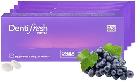 K-Nutra Dentifresh Xylitol Tabs Purple (24g, 30 Tablets) Holiday Gifts 4 Billion CFU, Sugar-Free Oral Probiotics for Teeth & Mouth, Bad Breath Gums, Safe for Bedtime, Mild Grape Flavor with OMULA