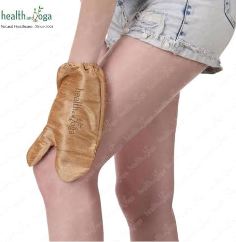 HealthAndYoga™ Silk Garshana Ayurvedic Massage Gloves - Electro Static Lymph Circulation Boost - 100% Natural Dry Skin Brushing and Exfoliation and Excess Fat Treatment - Mitt Style 1 Pair