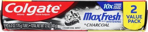 Colgate Max Fresh Toothpaste + Charcoal, Charcoal Mint (6 Ounce, Pack of 2)