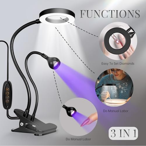 krofaue UV Nail Lamp for Gel X - Flash Cure Lamp Dual-Light Gel X UV Light with 6× Magnifier 4-Levels Brightness Nail Dryer for Regular Polish, Desk Clip Salon-Perfect Manicures at Home Black