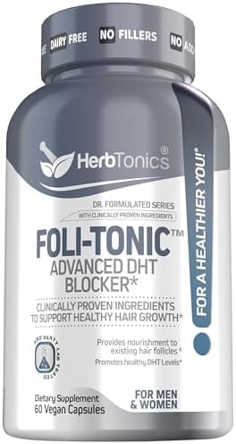 Hair Growth Vitamins for Women & Men | DHT Blocker with Saw Palmetto & 10000mcg Biotin, Foli Tonic Hair Growth Supplement – Supports Fuller, Thicker Hair Appearance, Non-GMO, 60 Vegan Capsules
