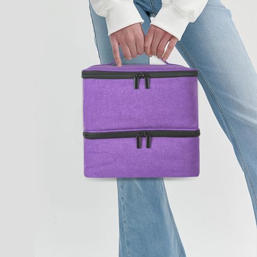 Buruis Double-Layer Nail Polish Organizer Bag, Holds 27 Bottles (15ML/0.5 FL.OZ or Larger), Nail Tools & Dryer Storage Case with Adjustable Dividers (Purple)