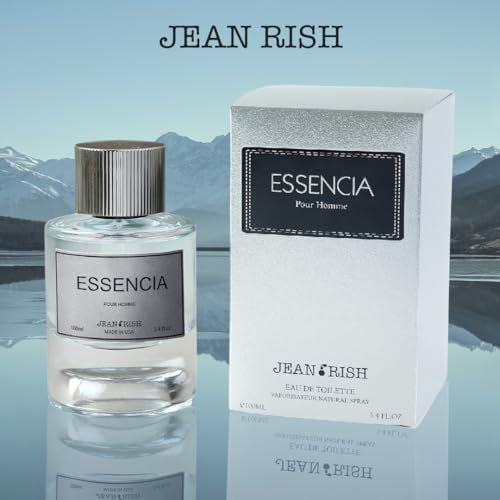 Jean Rish Essencia Pour Homme Eau De Parfum for Men (3.4 Fl Oz / 100ml) with Mint, Lemon & Vanilla Notes - Long Lasting and Luxury Fragrance