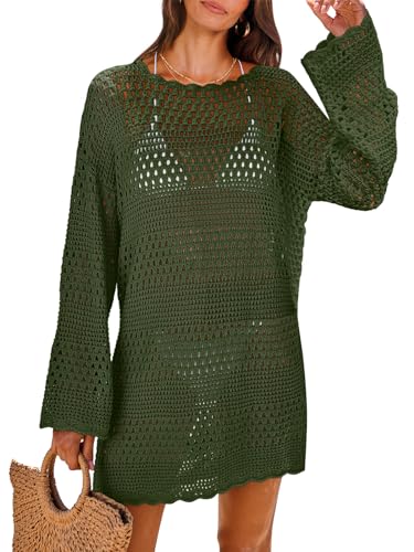ANRABESS Women Swimsuit Crochet Swim Cover Up 2024 Summer Bathing Suit Swimwear Mesh Knit Beach Dress Vacation Outfits Orange Small