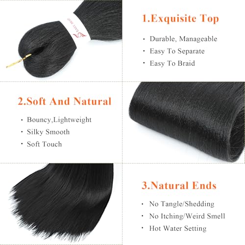 Braiding Hair Pre Stretched 24 Inch 8 Packs Pre Stretched Braiding Hair For Braiding Twist Hair For Crochet Braids Hot Water Setting Soft Yaki Texture(24Inch,1B)