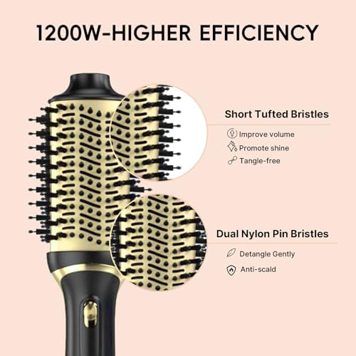 Hair Dryer Brush, Multifunctional Hot Air Brush with Adjustable Heat Settings for Different Hair Types, Negative Ion Technology & Quick Drying