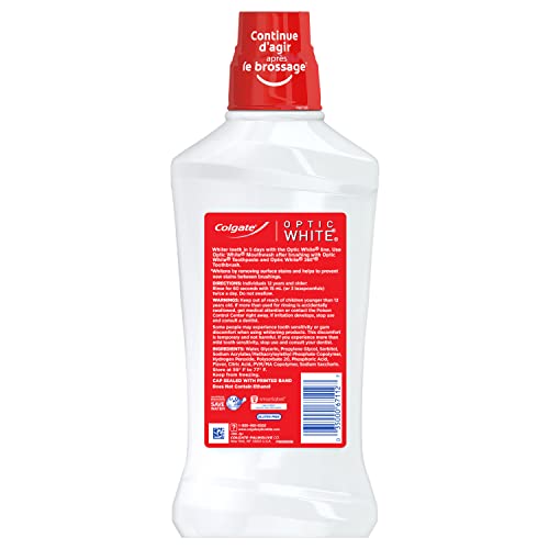 Colgate Optic White Whitening Mouthwash with Hydrogen Peroxide, Alcohol Free, Icy Fresh Mint - 32 fluid ounces (3 Pack)