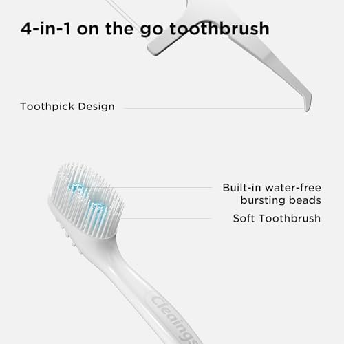 cleaings® Disposable Toothbrushes with Toothpaste - 4-in-1 Mini Travel Toothbrushes, Built-in Tongue Scraper, Floss & Picks for On-The-Go, Camping, Work (Mint)