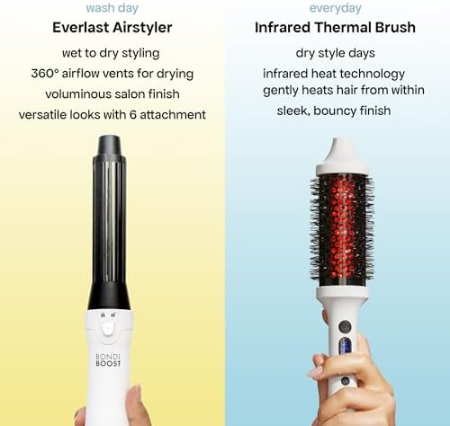 BONDIBOOST 6-in-1 Everlast Airstyler System - Wet to Dry Hair Styler, Hair Dryer Brush with Curlers, Round Brushes, Dryer & Concentrator Attachments, Versatile Heat & Airflow Settings + All Hair Types