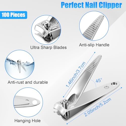 HOFASON 100 Pcs Nail Clippers Bulk for Men Women Adult, Professional Stainless Steel Fingernail & Toe Nail Clipper Cutter Set Travel Manicure Pedicure Trimmer Kit Gift for Homeless Supplies