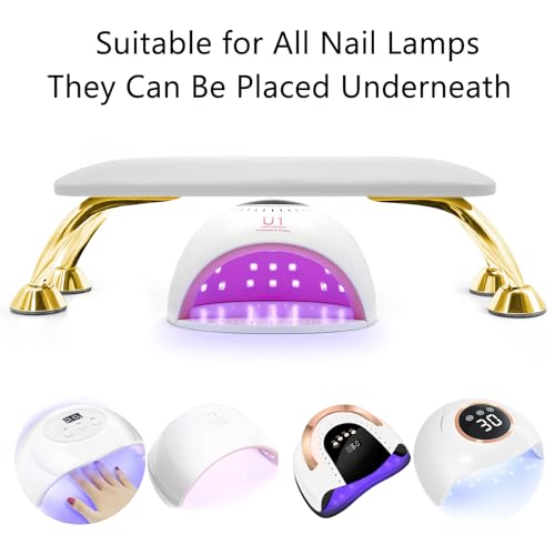 Arm Rest for Nails Tech Soft Comfortable, Nail Arm Rest Anti-Slip, Microfiber Leather Manicure Hand Rest for Nails Tech Armrest Stand with Gold Stainless Steel Legs