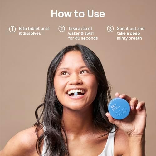 HUPPY Mouthwash Tablets with Nano Hydroxyapatite - Refreshes Breath and Remineralizes Teeth - Hydroxyapatite Tabs Perfect for Travel - Nanohydroxyapatite Mouthwash, 124ct, Cool Mint Flavor