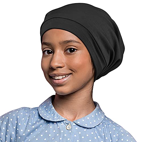Kids Beanie Sleep Hats Bonnet for Night Sleeping Skull Cap to Keep Hair Smooth Adjustable Black