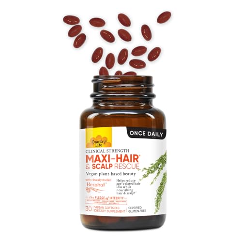 Country Life Maxi-Hair & Scalp Rescue, Clinical Strength Plant-Based Beauty, 30 Softgels, Gluten Free