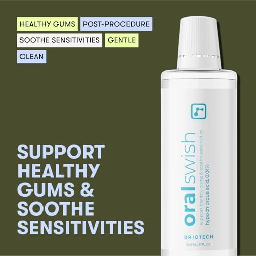 BRIOTECH Oral Swish, Hypochlorous Acid Mouthwash Rinse, Gentle Oral Care Hygiene, Fight Bad Breath, Support Against Plaque, Gum Irritation & Tender Gums, Alcohol & Fluoride Free, 32 fl oz