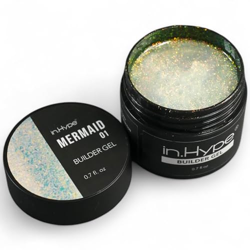 Hard Builder Gel for Nail Overlays, Extensions, and Strengthening, Mermaid #1 Chameleon with Sparkling Shimmer
