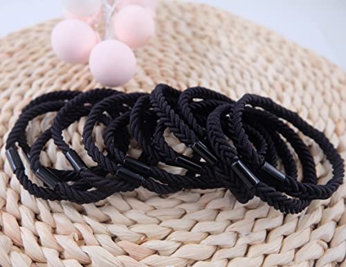 Large Braided Mens Hair Ties, Man Hair bands for Longhairs Men Bun, Black Pony Tails Ties for Women,Guys, Bracelet Hair Tie,For Thick and Thin Hair,12 Packs,Durable (Black)