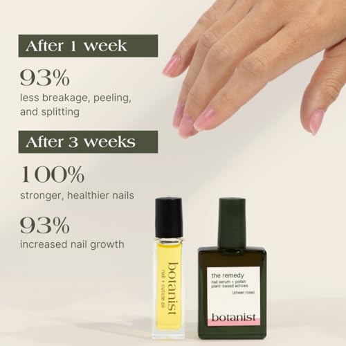 Botanist Nail Rescue Kit | Nail Strengthening Polish + Growth Serum | Grow and Strengthen Nails Damaged from Acrylics, Dip, and Gel Manicures | Non-Toxic, 84% Plant Based, 21-Free & Vegan (Rose)