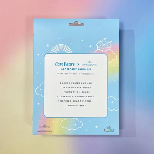 Impressions Vanity Care Bears 6 PCs Multi Colors Frosted Makeup Brush Set with Translucent Handles, Super Soft Bristles Makeup Brushes for Foundation, Face Powder, Eye Shadow and Liner Application