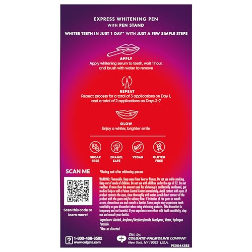 Colgate Optic White Express Teeth Whitening Pen with 35 Treatments, Enamel Safe, Designed for No Tooth Sensitivity, 0.08 oz