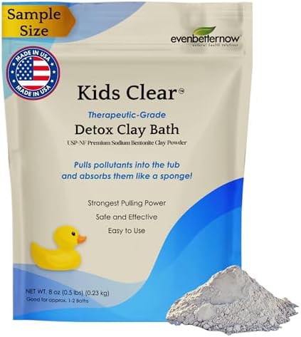 Kids Clear Detox Clay Bath, 100% Pure Sodium Bentonite - Cleansing and Purifying, by -Evenbetternow LLC – 0.5 lb (8 oz) Sample/Trial Size