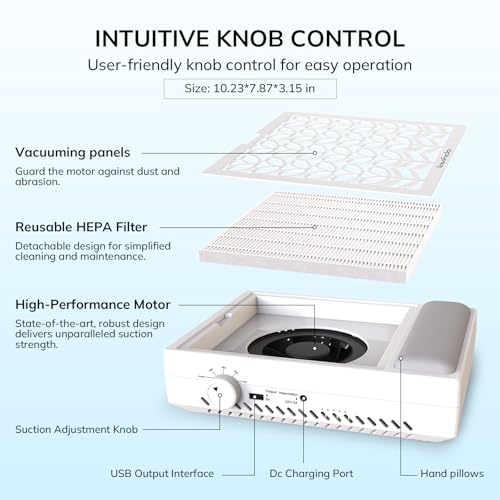 Lavinda Nail Dust Collector, Efficient Nail Dust Vacuum with Washable Filter, Ideal for Acrylic Nail Art, Polishing, Manicure & Pedicure in Salons and Home Use