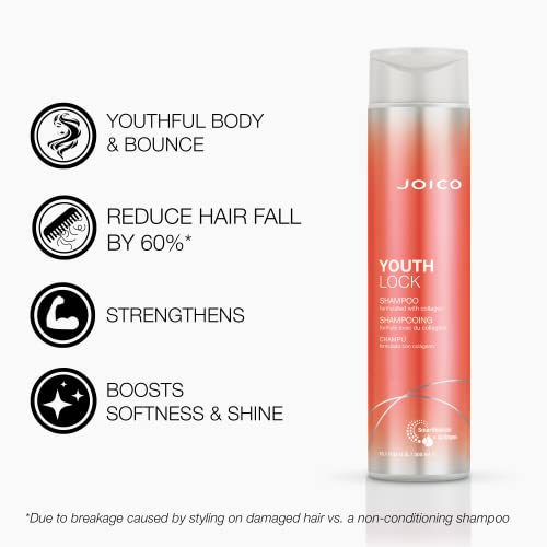 Joico YouthLock Shampoo & Conditioner Set Formulated with Collagen | Youthful Body & Bounce | Reduce Breakage & Frizz | Free of SLS/SLES Sulfates