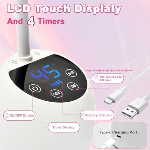 CGBE UV LED Nail Lamp, 36W Mini Cordless Flash Cure Lamp, USB Rechargeable Goosenecks LED Nail Light for Gel Nails with 4 Timers & Auto Sensor for Salon Home DIY Use, White