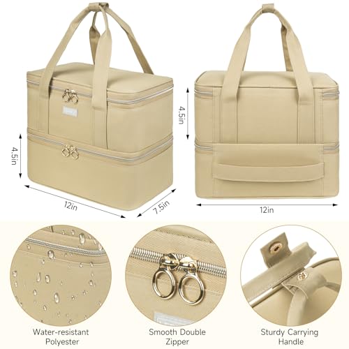 LEFORZ Nail Care Organizer, Double-Layer Nail Polish Organizer and Storage, Khaki, 40 Bottles (15ml-0.5 fl.oz) and Nail Lamp, Portable Nail Polish Holder