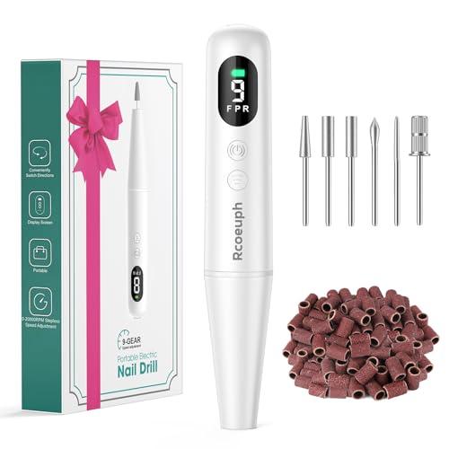 Cordless Nail Drill Professional, Electric Nail File Wireless for Gel Acrylic Dip Powder, Portable Nail Drill Tool for Women, Rechargeable Gel Polish Remover, Manicure Pedicure Polishing Set(White)