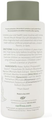 CariFree Naturals Mouth Rinse | pH Elevated, Fluoride-Free, with Magnolia Bark & Essential Oils, Organic Ingredients, Alcohol-Free, Dentist Recommended, Made in The USA, Wild Mint Flavor, 16 fl oz