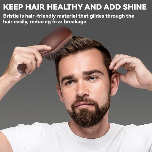 Hair Brush for Men, Beard Brush for Men Smooths Softens Beard and Exfoliates Skin and Scalp, 100% Boar Bristle Beard Brush for Beard & Short Hair Detangle add Natural Shine