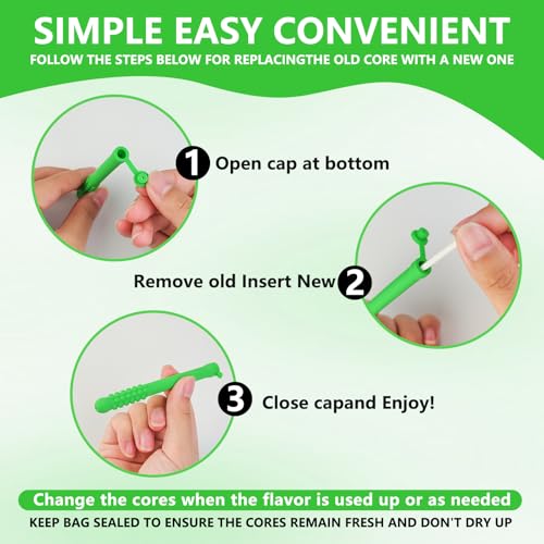 Lemon Flavored Chewable Breather Sticks with Essential Oil Pure-Locked Flavor Breather Chew Stick, Chewable Oral Fixation Tool with 3 Refill Cores for Travel/Office/Car