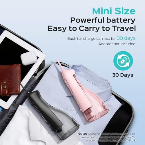 COSLUS 2 Pack Cordless Water Flosser with Elegant Packaging for Teeth, Braces, Gums Care - Easy to Use, Rechargeable, Waterproof, Portable for Travel, BPA-Free, Black & Pink, C20(F5020E)
