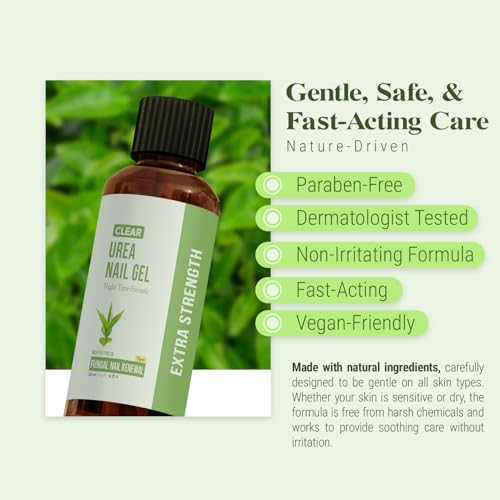 CLEAR Urea Nail Gel with Tea Tree Oil Made in USA – Night Time Formula -Softens, Hydrates & Repairs Nails –Urea Gel with Fast & Visible Results, Trusted by Health Professionals