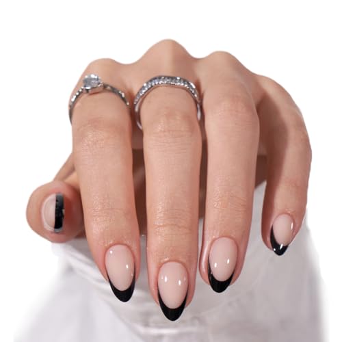 BTArtbox French Tip Press On Nails - Press On Nails Medium Coffin, Glue On Nails for Gifts, Natural Reusable Stick On Nails in 15 Sizes - 30 Fake Nails Kit