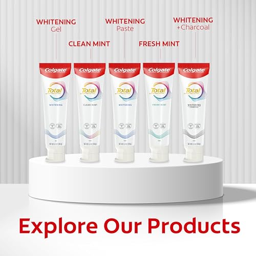 Colgate Total Whitening Toothpaste Gel, 10 Benefits, No Trade-Offs, Freshens Breath, Whitens Teeth and Provides Sensitivity Relief, Mint Flavor, 4 Pack, 5.1 Oz Tubes